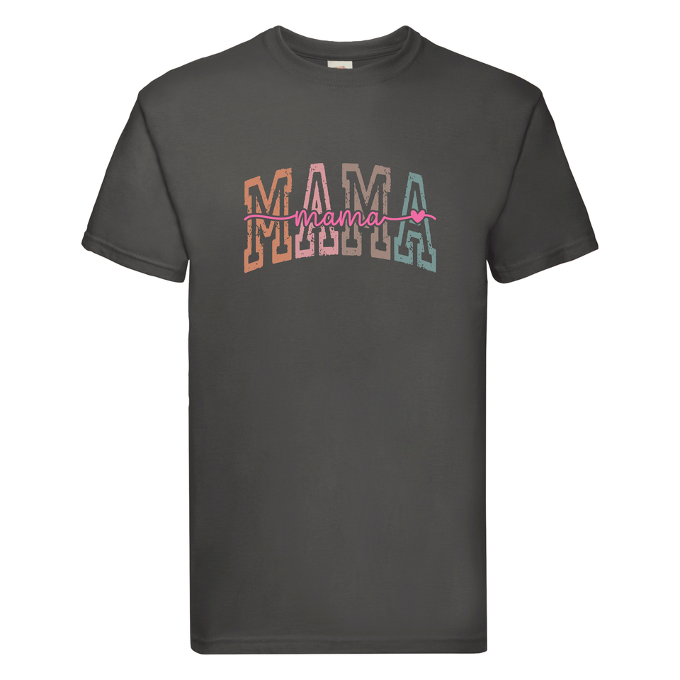 Retro Block Letter Mama T-Shirt: Colourful Cursive Mama Tee