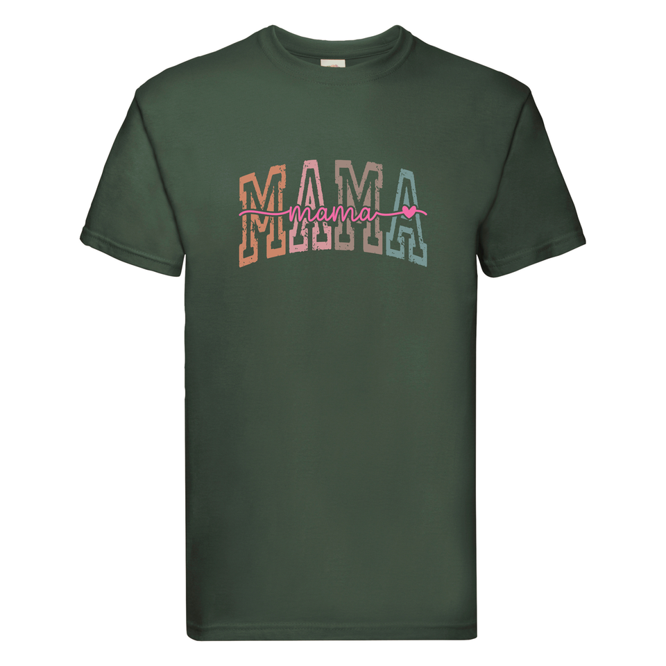 Retro Block Letter Mama T-Shirt: Colourful Cursive Mama Tee