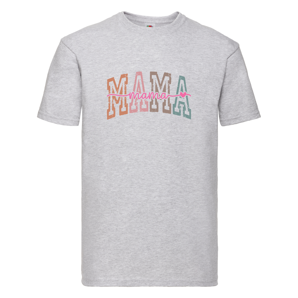 Retro Block Letter Mama T-Shirt: Colourful Cursive Mama Tee