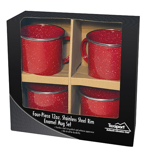 4pc Stainless Steel Enamel Coffee Mug Set Red