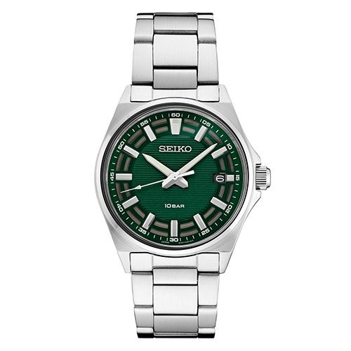 Mens Essentials Silver-Tone Stainless Steel Watch Green Dial