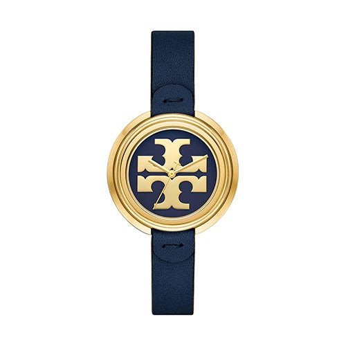 Ladies Miller Gold & Navy Leather Strap Watch Navy Dial