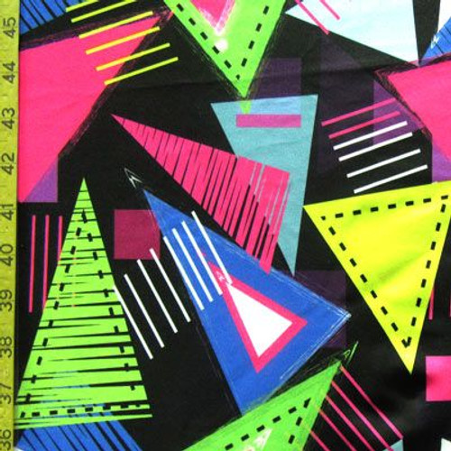 Retro design with black background, triangles of neon colors.