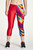 Capris shown in half red and half tie dye splash.