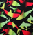 Sharks in bright green and red pattern on black background.