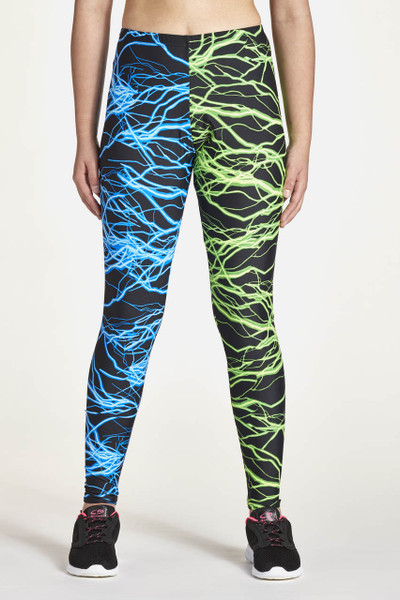 Tights Half & Half Shown in Blue Lightning & Green Lightning.