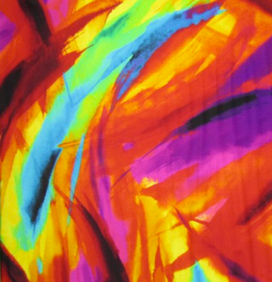 A bright fabric that mimics paint brush strokes in a multitude of colors.
