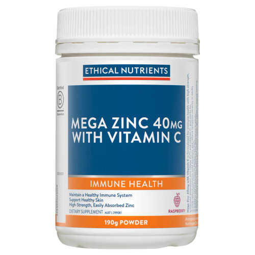 Ethical Nutrients Mega Zinc 40mg with Vit C (Raspberry) 190g