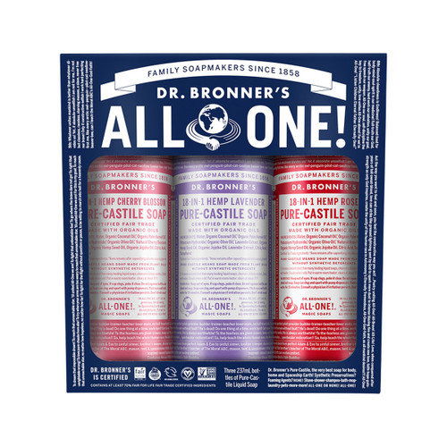 Dr. Bronner's Pure Castile Soap Liquid (Hemp 18 in 1) Florals 237ml x 3 Pack