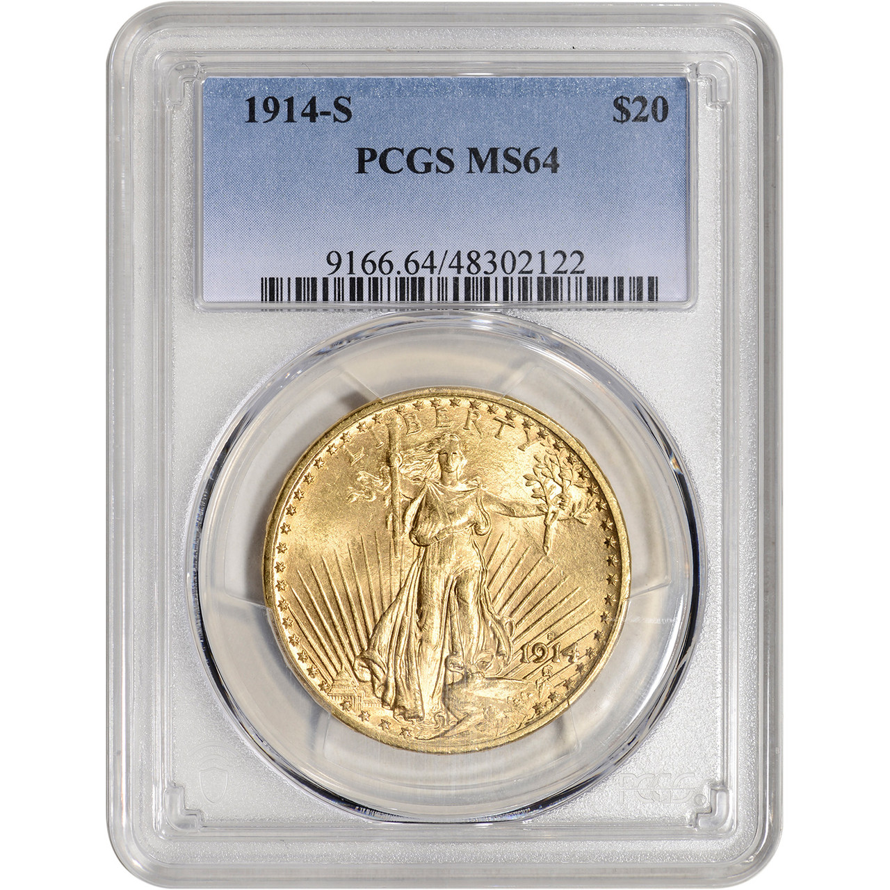 1914 S US Gold $20 Saint-Gaudens Double Eagle - PCGS MS64