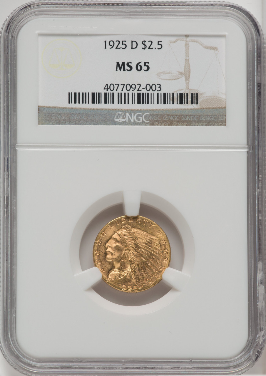 1925 D US Gold $2.50 Indian Head Quarter Eagle - NGC MS 65