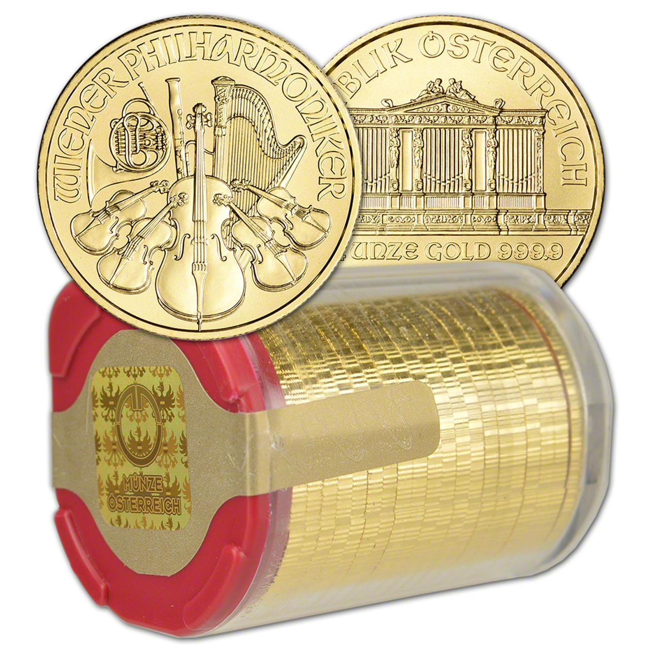 2022 Austria Gold Philharmonic 1/4 oz 25 Euro - 1 Roll 20 BU Coins