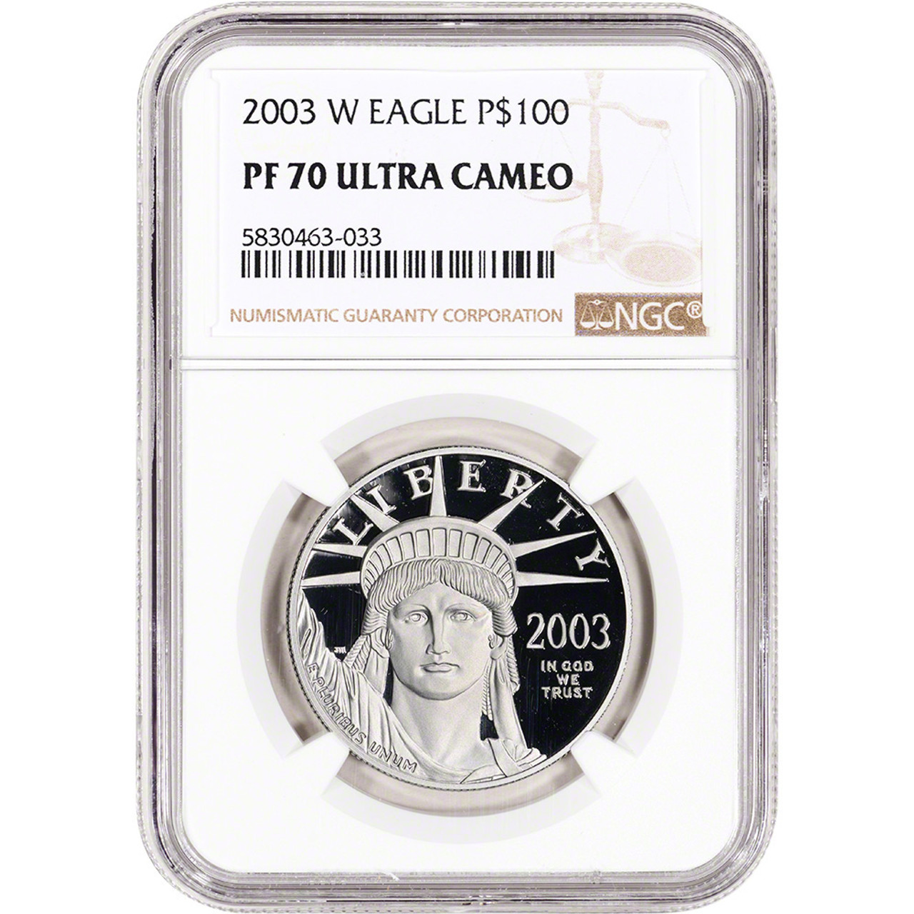 2003 W American Platinum Eagle Proof 1 oz $100 - NGC PF70 UCAM [03