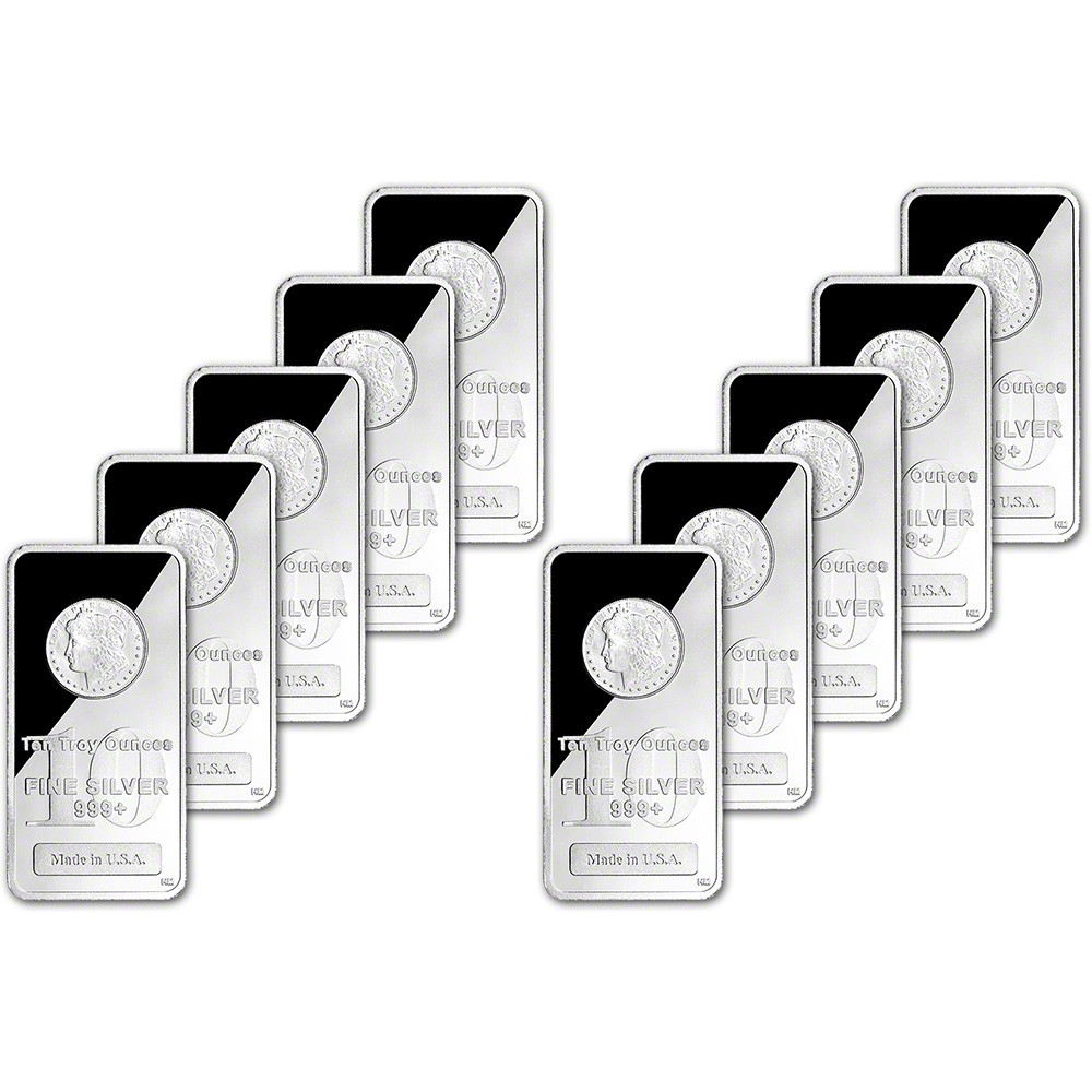 TEN (10) 10 oz. Highland Mint Silver Bar - Morgan Dollar Design