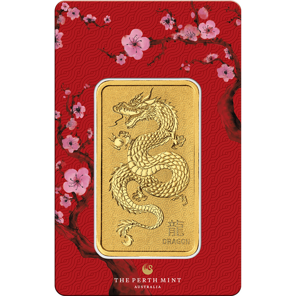 1 oz Gold Bar Perth Mint Lunar Year of the Dragon 999.9 Fine [GOLD