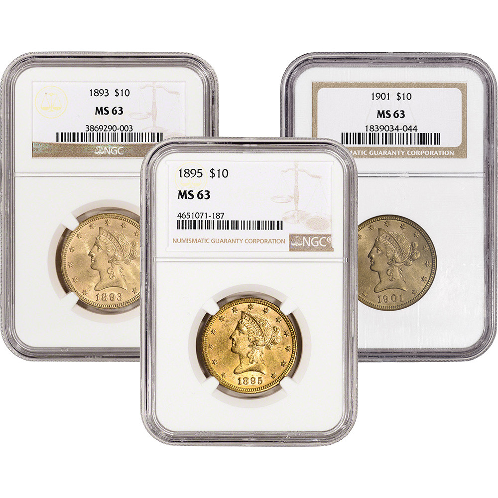 earlybird （No.10＋No.13＋No.15）　C US Gold $10 Liberty Head Eagle - NGC MS63 - Random Date and Label