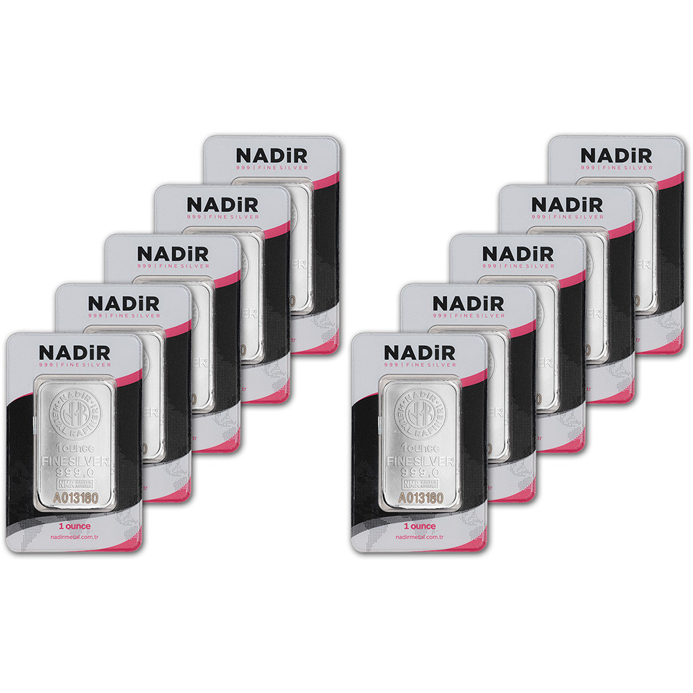TEN (10) 1 oz Silver Bar Nadir Metal Rafineri NMR - .999 Fine in