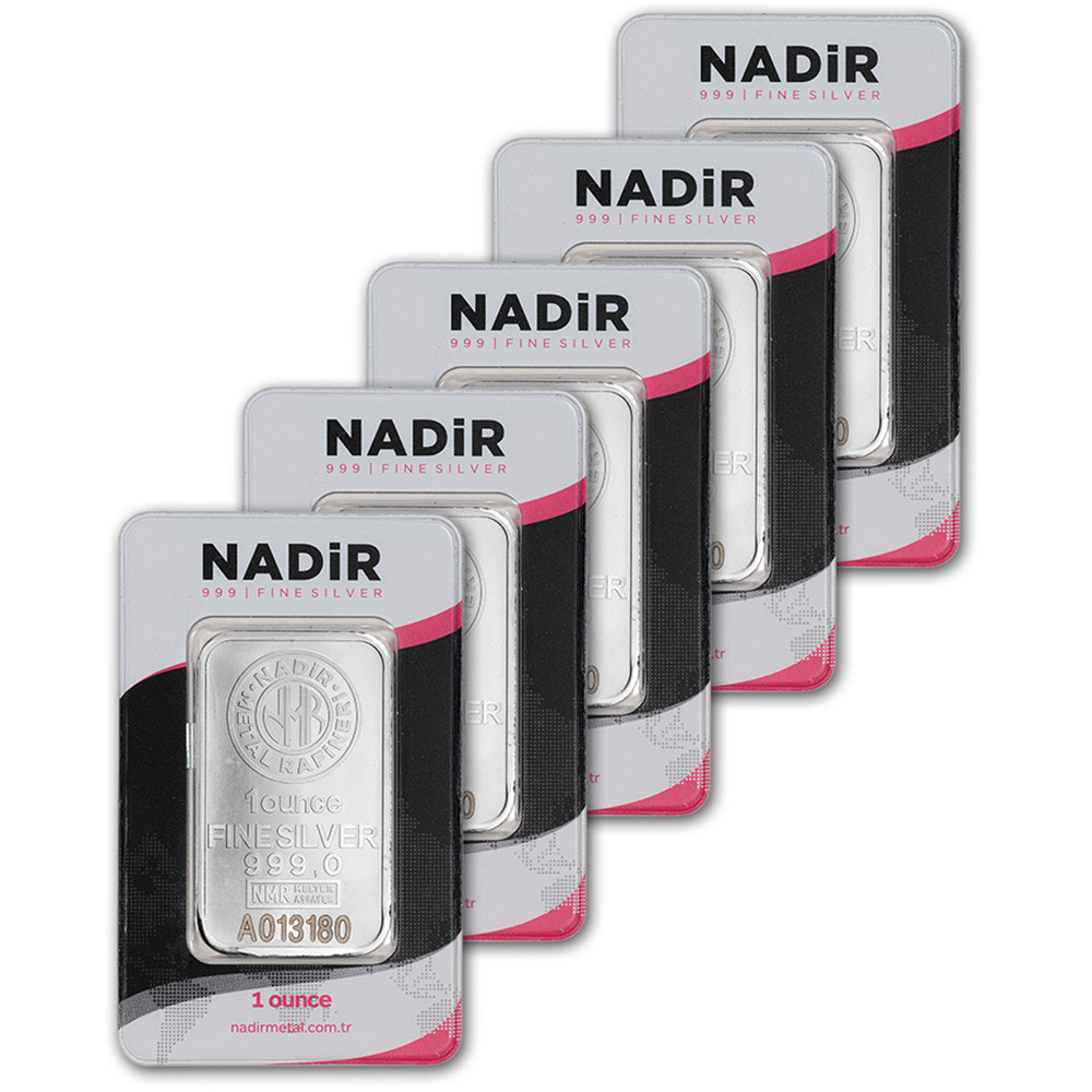 FIVE (5) 1 oz Silver Bar Nadir Metal Rafineri NMR - .999 Fine in