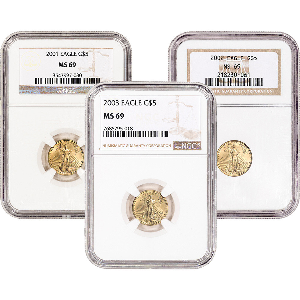 American Gold Eagle 1/10 oz $5 - NGC MS69 Random Date and Label [X