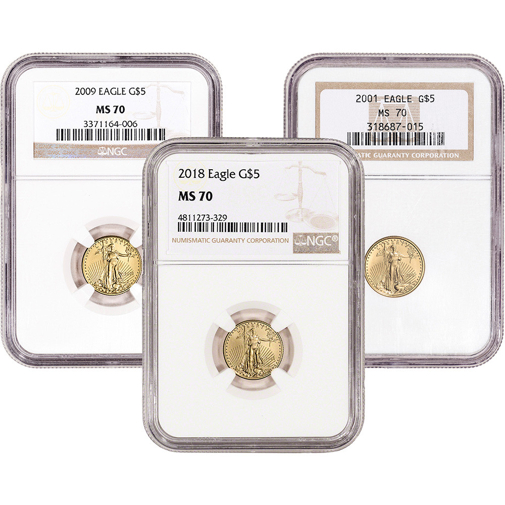 American Gold Eagle 1/10 oz $5 - NGC MS70 Random Date and Label [X