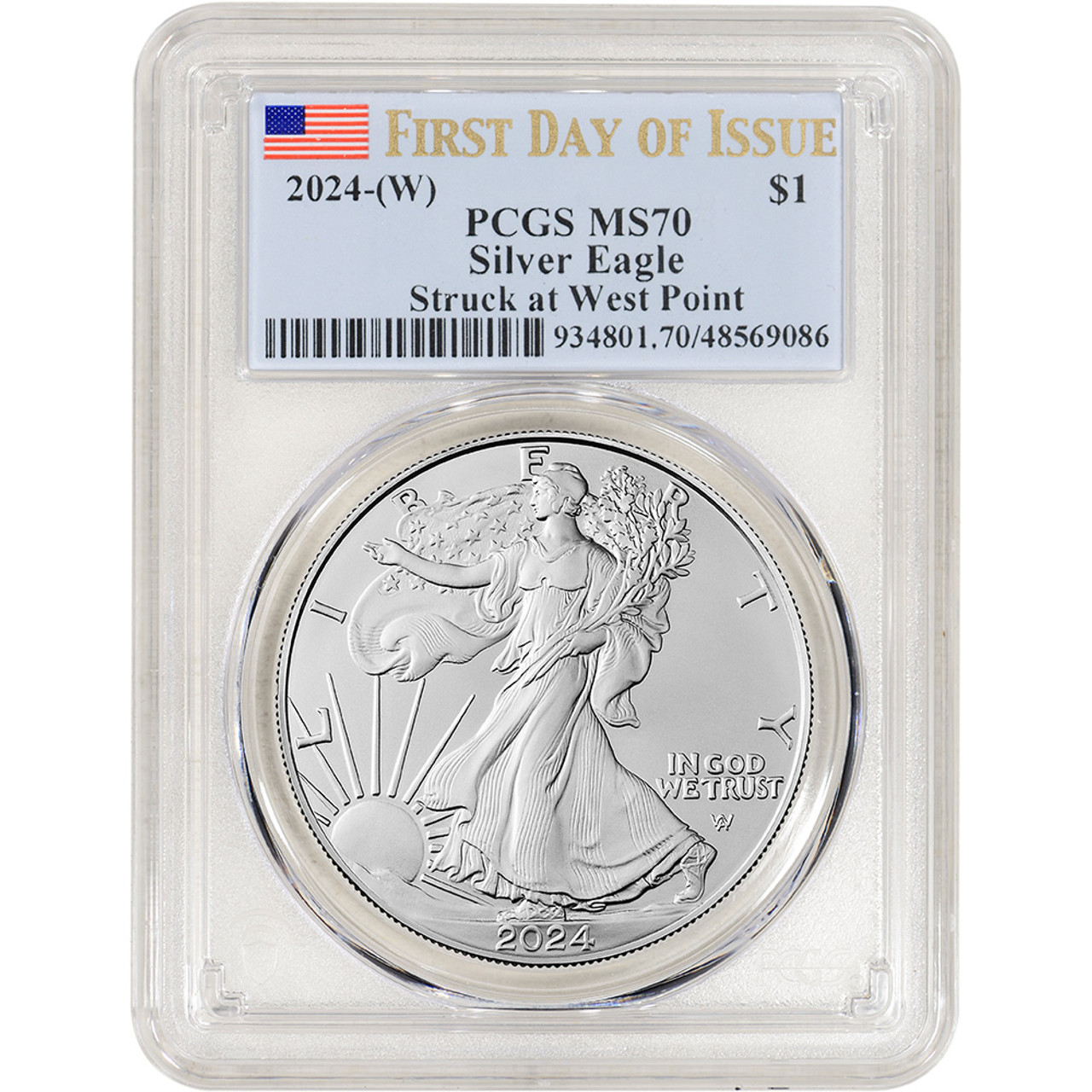 2024 PCGS MS-70 イーグル銀貨　FIRST DAY トランプver 2024 (W) American Silver Eagle - PCGS MS70 First Day Issue