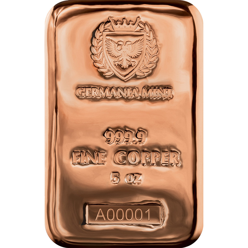 5 oz Germania Mint Copper Bar 999.9 Fine [COPPER-Bar-5oz-GM-Cast