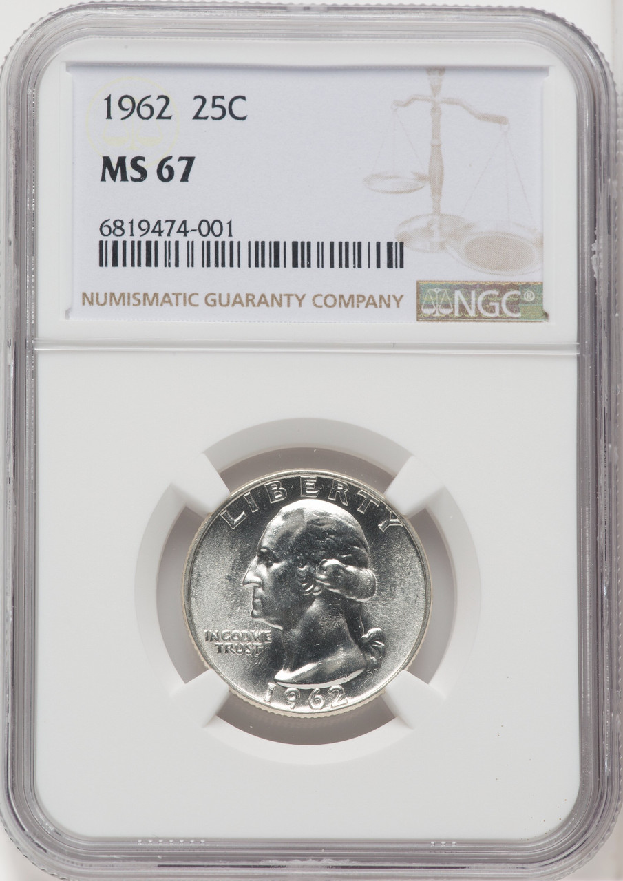 DEATH NYC BC672 サイン、ナンバー、COAあり 1962 US Washington Silver Quarter 25C - NGC MS 67 [V-HA