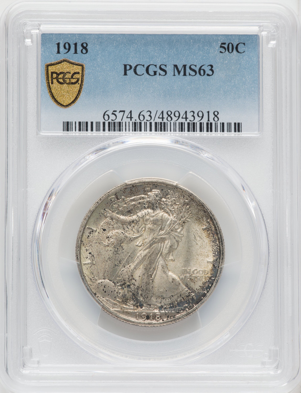 1918 US Walking Liberty Silver Half Dollar 50C - PCGS MS63 [V-HA 