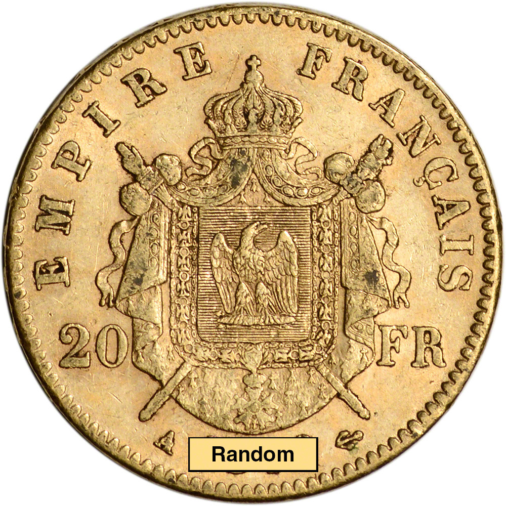 France Gold 20 Francs (.1867 oz) - Napoleon III Laureate - Avg