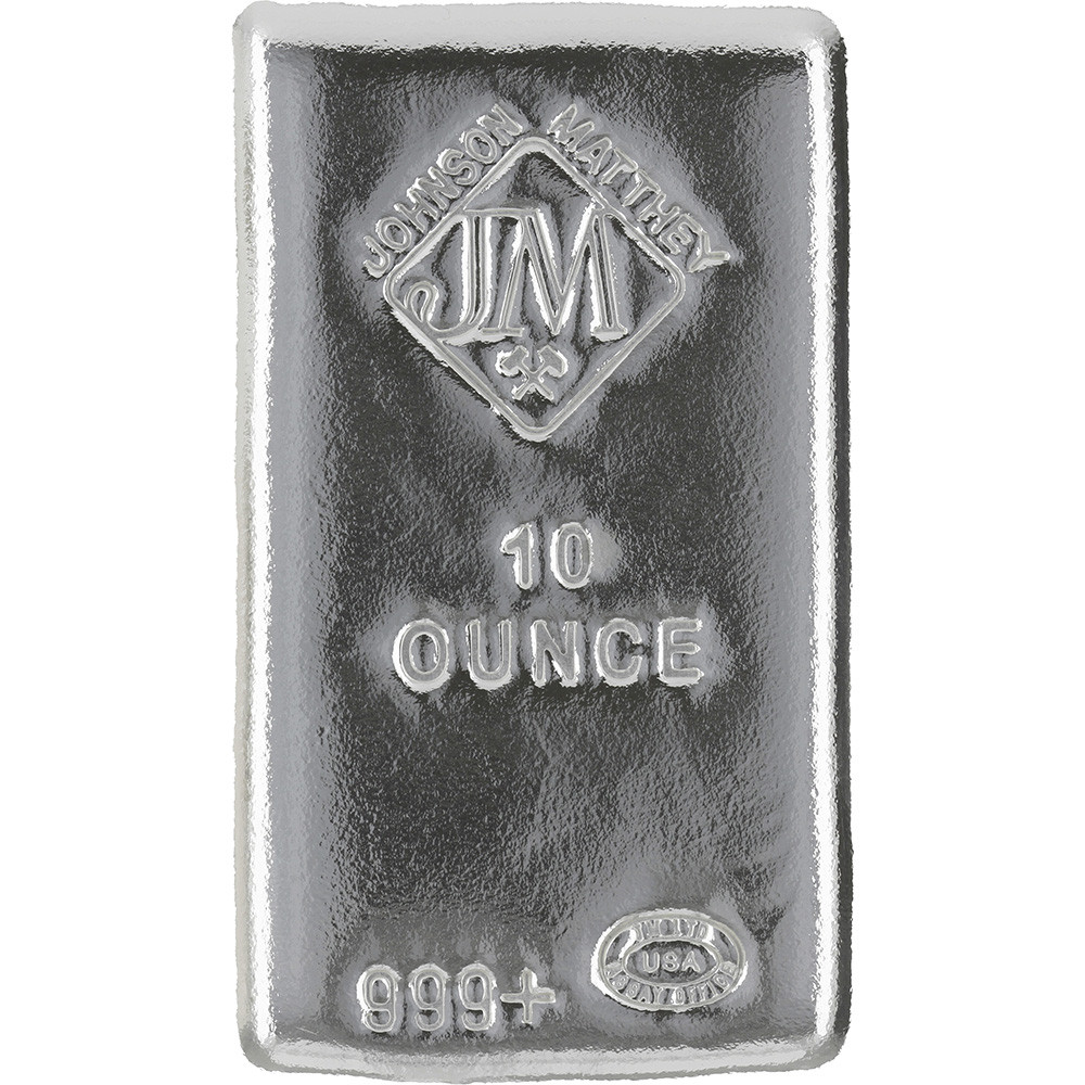 10 oz Silver Bar - Johnson Matthey Poured New .999+ Fine [SILVER