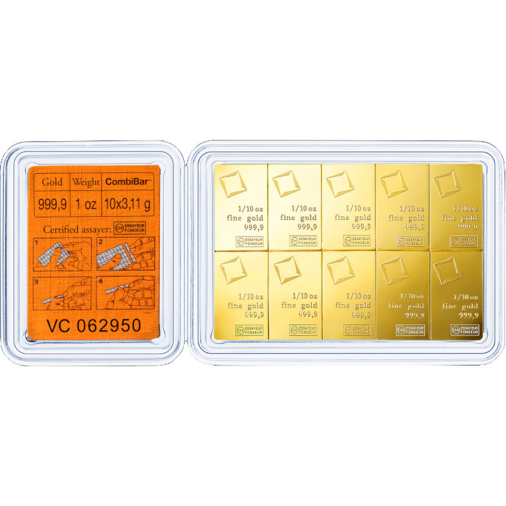 Valcambi 10x0.1 Ounce Gold CombiBar (1 oz) with Assay Card