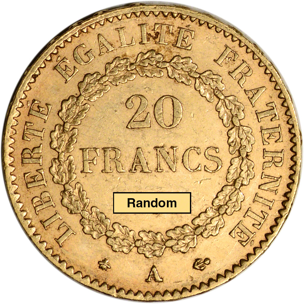 France Gold 20 Francs (.1867 oz) - Angel - XF/AU - Random Date [X