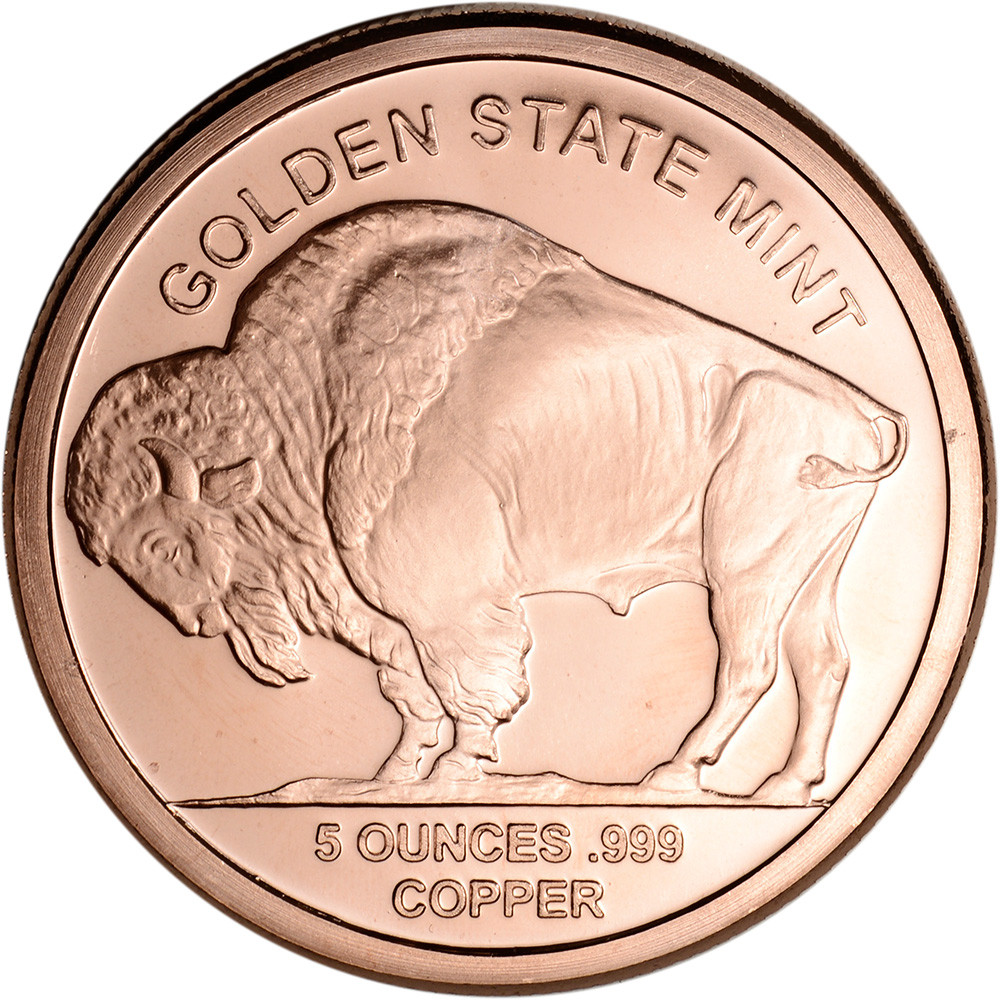Golden State Mint 「バッファロー」純銅5オンスメダル 5 oz Golden State Mint Copper Round Buffalo .999 Fine Tube of 20
