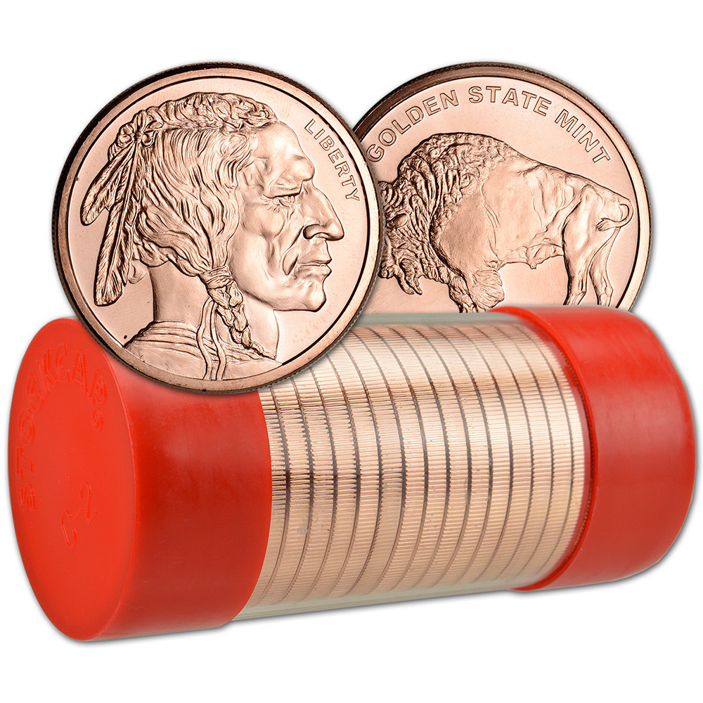 2 oz Golden State Mint Copper Round Buffalo .999 Fine Tube of 25