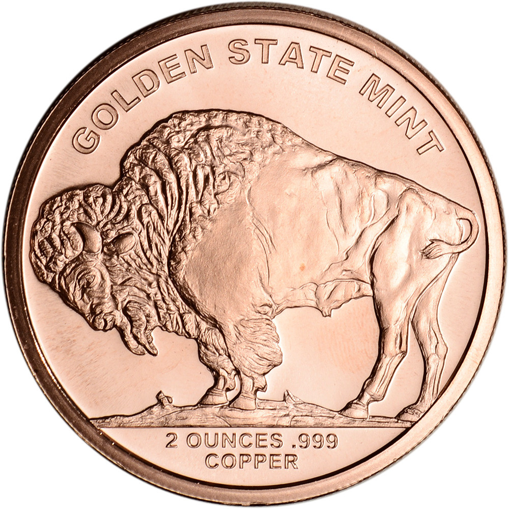 2 oz Golden State Mint Copper Round Buffalo .999 Fine Tube of 25
