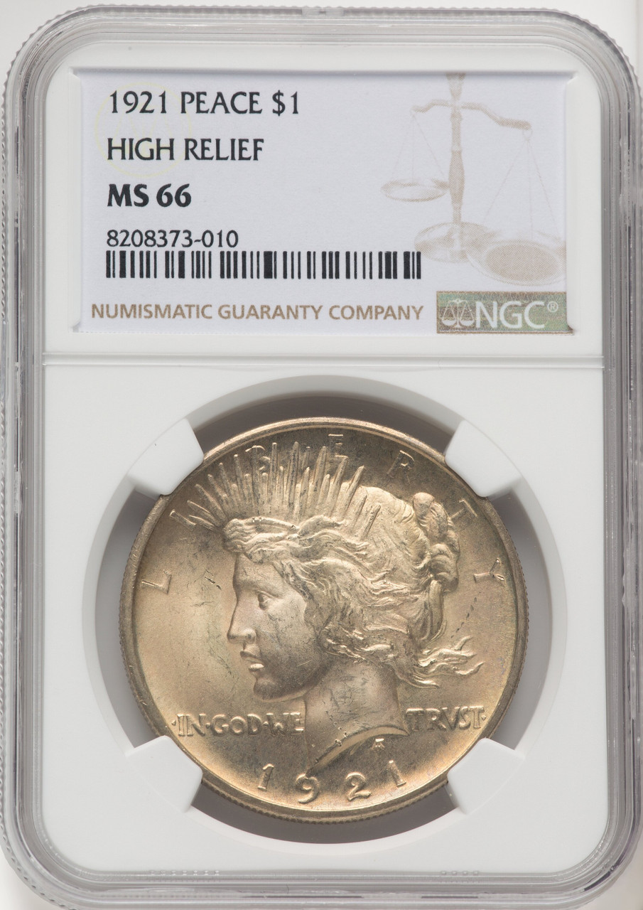 1921 PEACE US Peace Silver Dollar $1 HIGH RELIEF - NGC MS 66 [V-HA