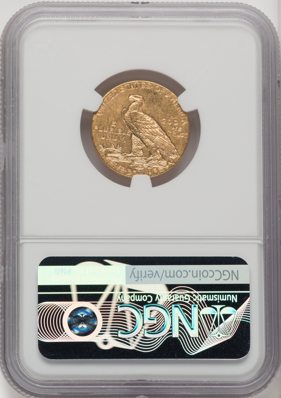 1911 D US Gold $5 Indian Head Half Eagle - NGC MS 62 [V-HA