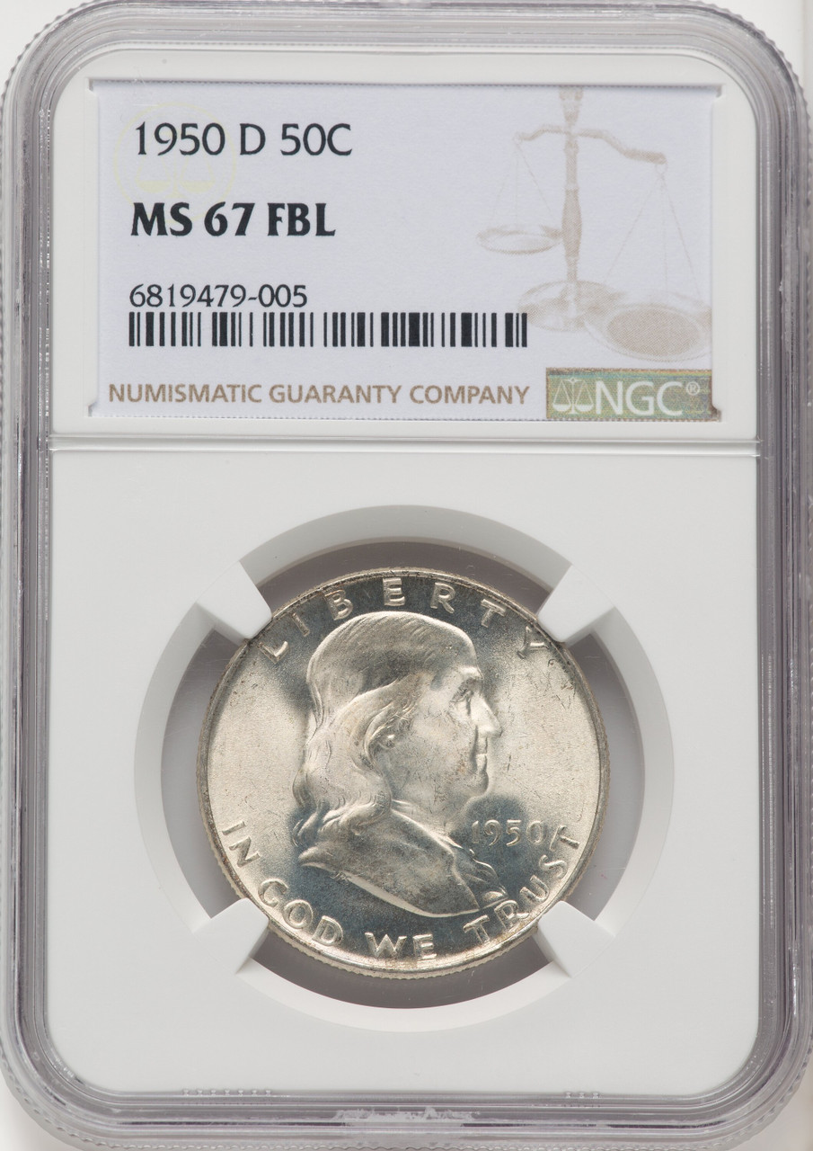 1950 D US Franklin Silver Half Dollar 50C - NGC MS 67 FBL [V-HA