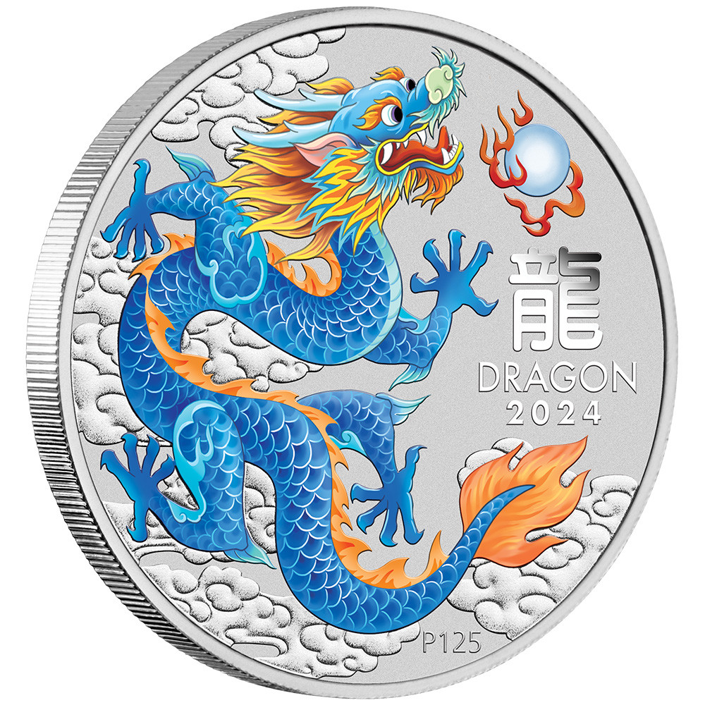 2024 P Australia Silver Colorized Blue Lunar Year of the Dragon 1