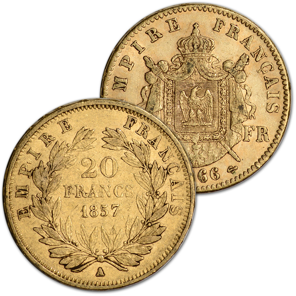 ※francページ France Gold 20 Francs .1867 oz - Napoleon III - Avg Circ - Random