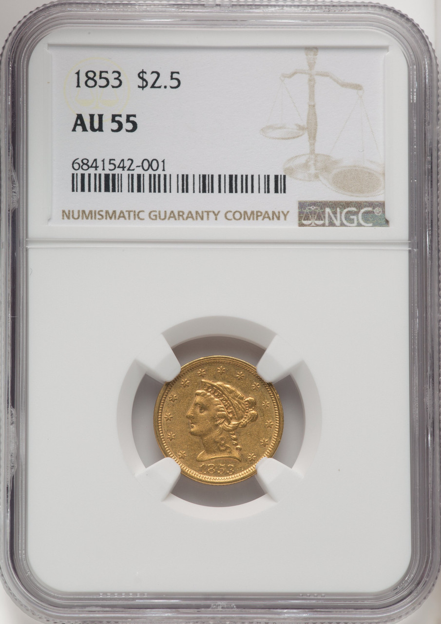 1853 US Gold $2.50 Liberty Head Quarter Eagle - NGC AU 55 [V