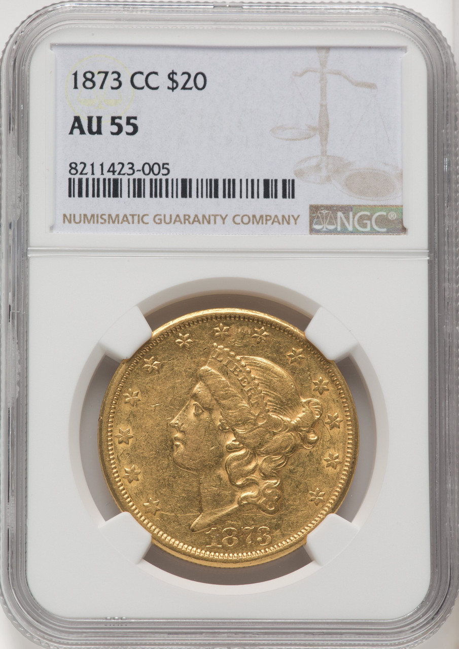 1873 CC US Gold $20 Liberty Head Double Eagle - NGC AU 55 [V-HA
