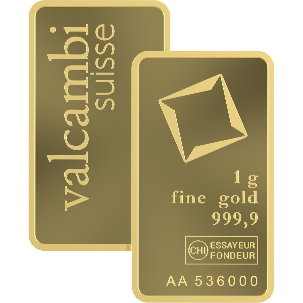 1 gram Gold Bar - Valcambi Suisse - 999.9 Fine in Sealed Assay