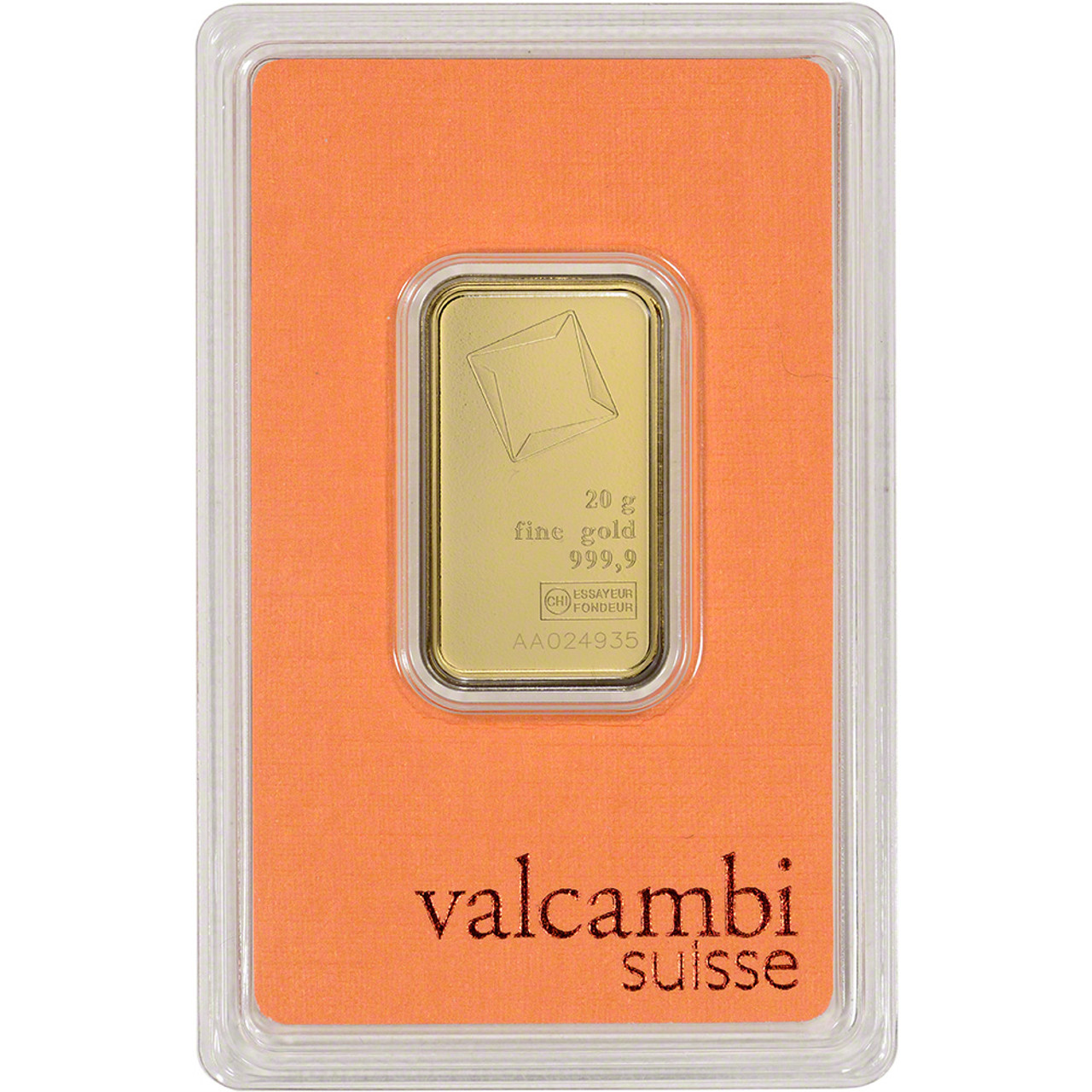 20 gram Gold Bar - Valcambi Suisse - 999.9 Fine in Sealed Assay