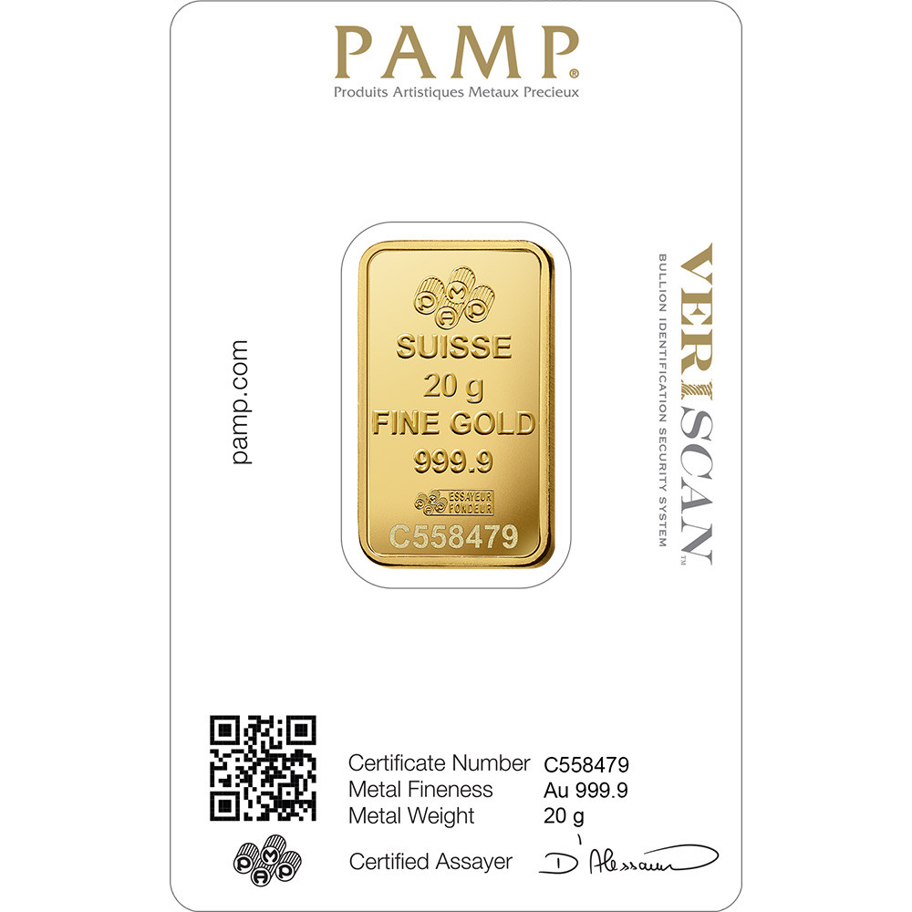 20 gram Gold Bar - PAMP Suisse - Fortuna - 999.9 Fine in Sealed