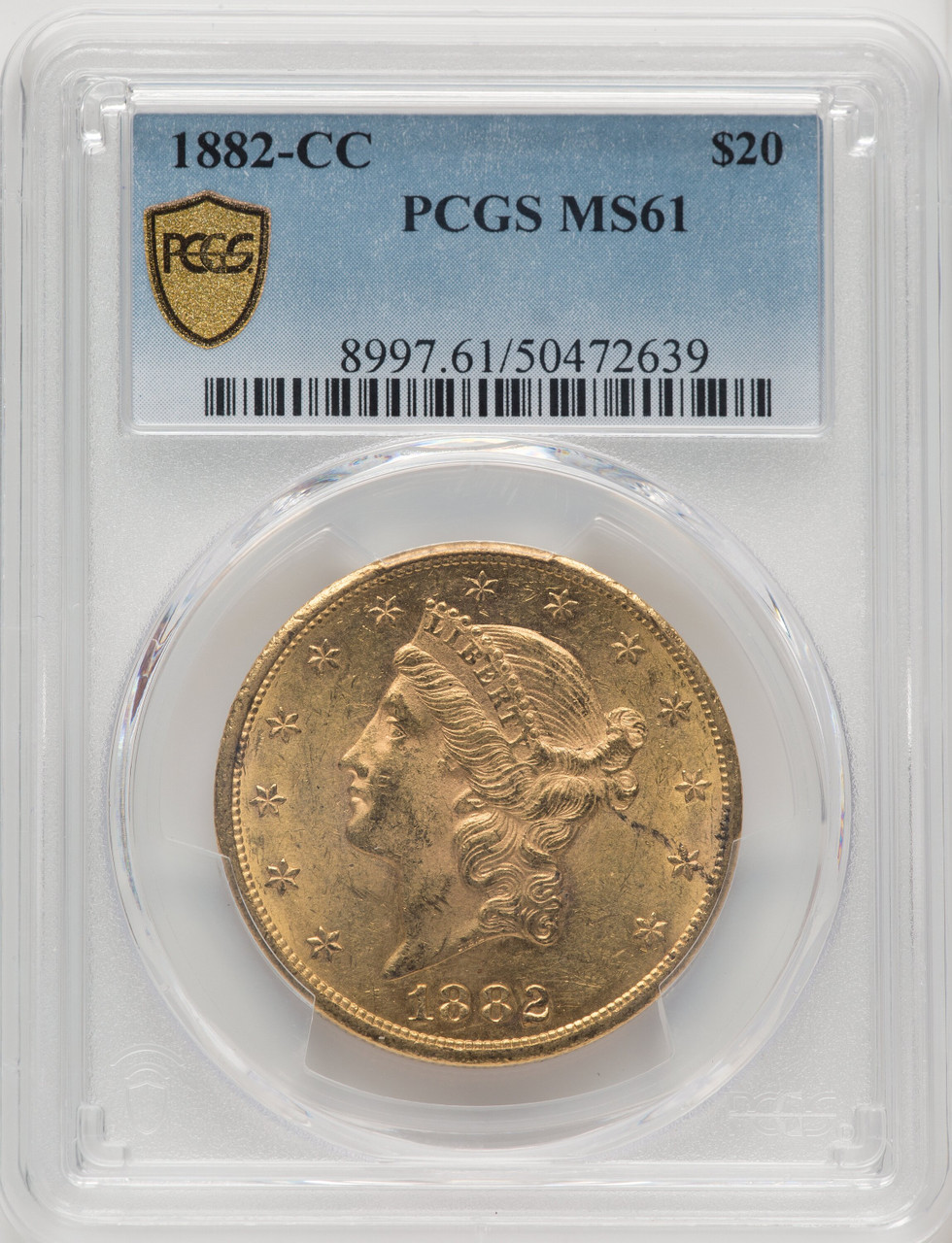 1882-CC US Gold $20 Liberty Head Double Eagle - PCGS MS61 [V-HA