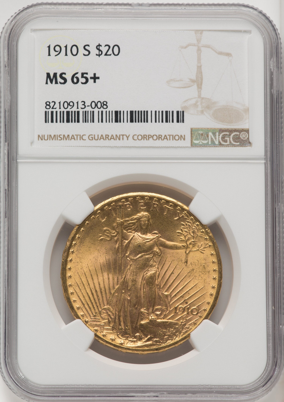 1910 S US Gold $20 Saint-Gaudens Double Eagle - NGC MS 65+ [V-HA
