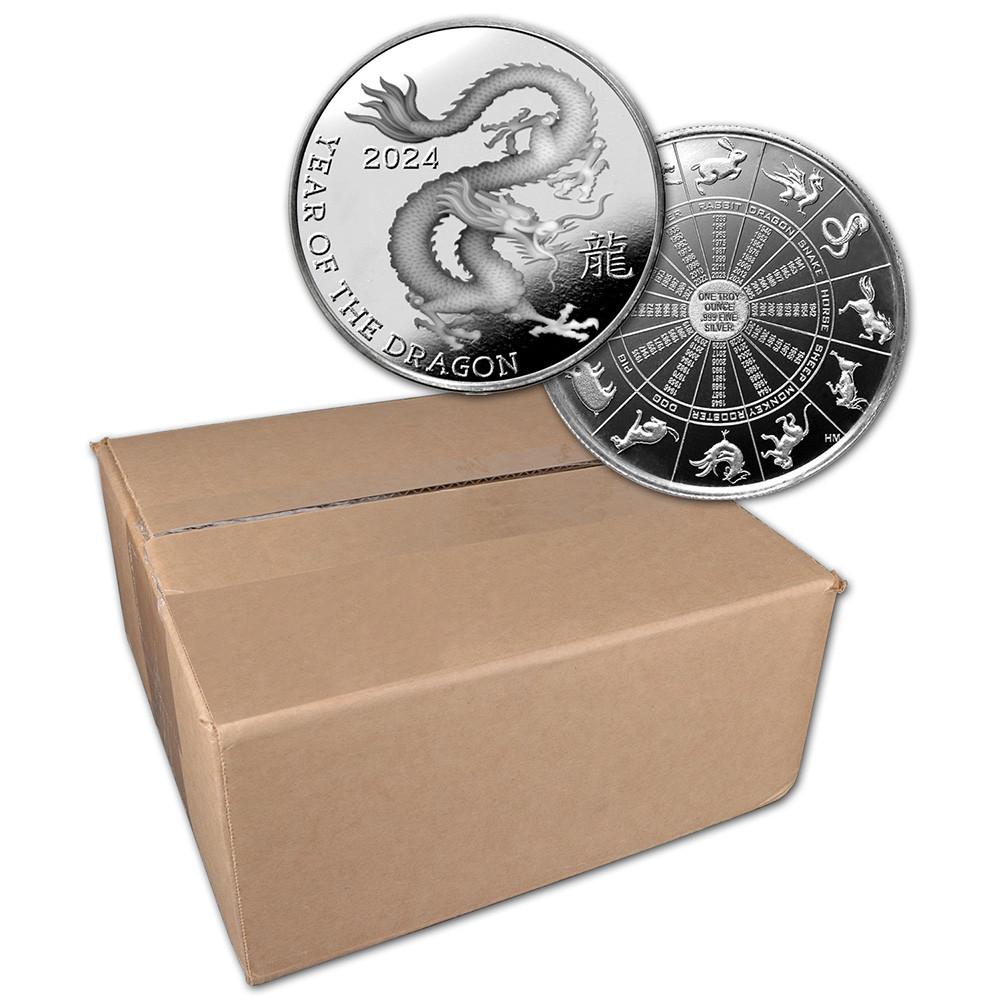 VamiloHa10 Lunar Silver PC版 100 pc 1 oz Highland Mint Silver Round Lunar Dragon .999 Sealed