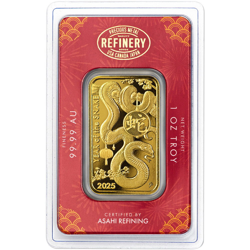 1 oz Gold Bar Asahi Refining Lunar Snake .9999 in Sealed Assay