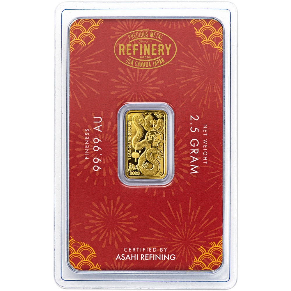 2.5 gram Gold Bar Asahi Refining Lunar Snake .9999 Fine in Sealed
